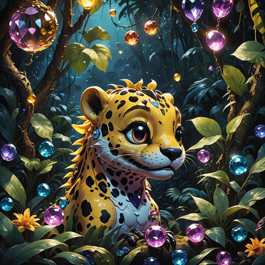 Marsupilami in Jungle with Bioluminescent Gems