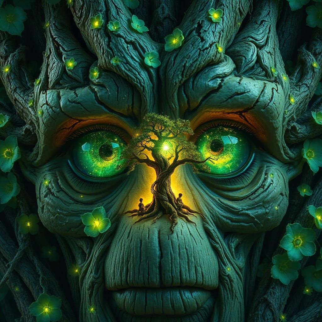 Ethereal Tree Spirit in Dreamlike Landscape