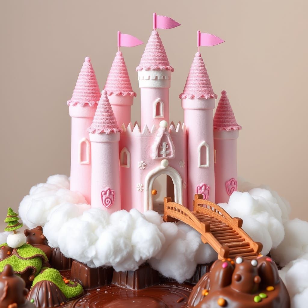 Whimsical Marshmallow Castle on Cotton Candy Clouds