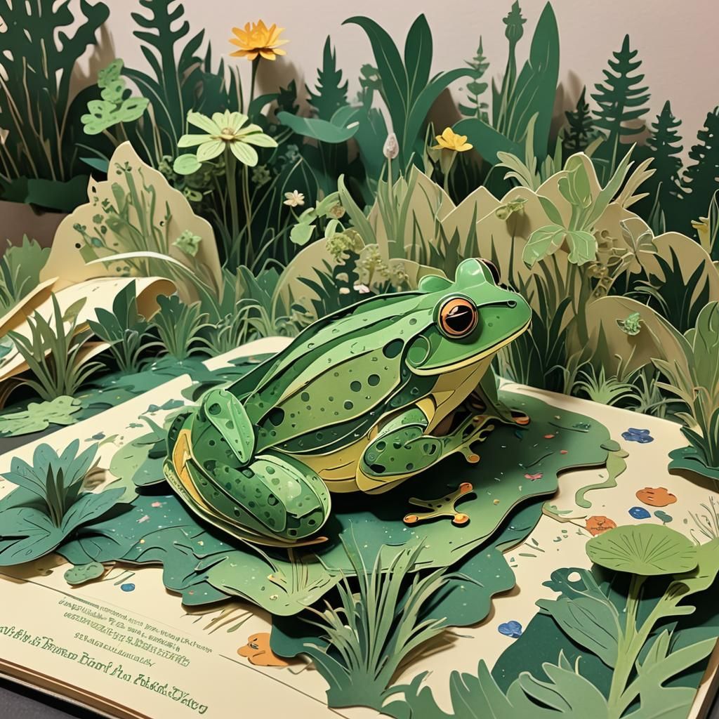 Regal Frog in Pop-Up Book Illustration