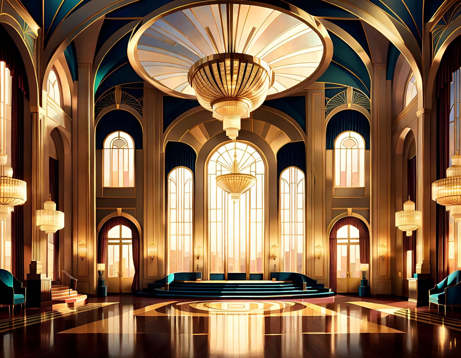 A luxurious Art Deco ballroom