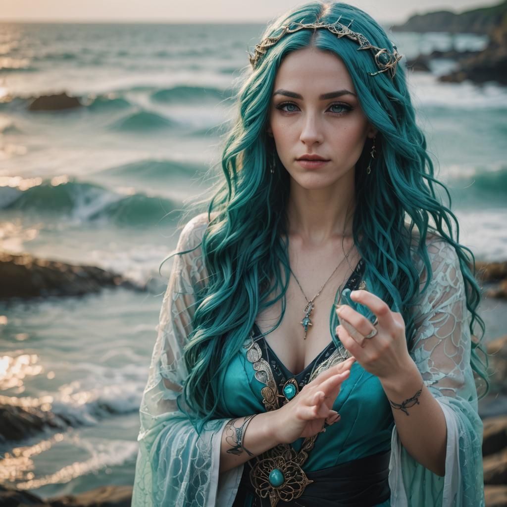 Water Genasi Cleric with Bident in Professional Photo
