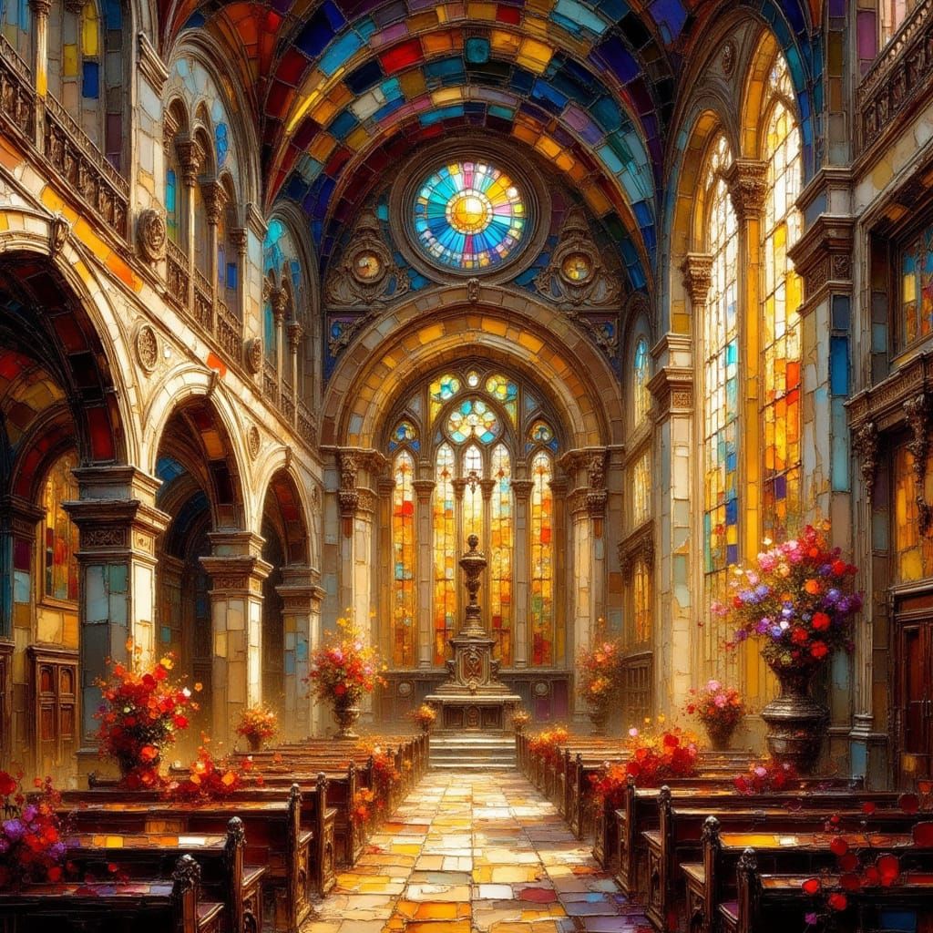 Italian Cathedral with Stained Glass in Rococo Style