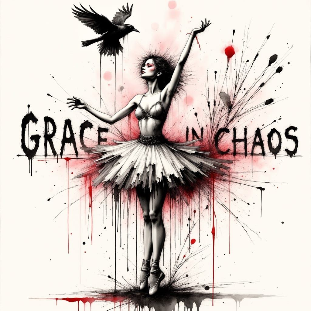 Trash Polka Tattoo Design: Ballerina in Chaotic Ink