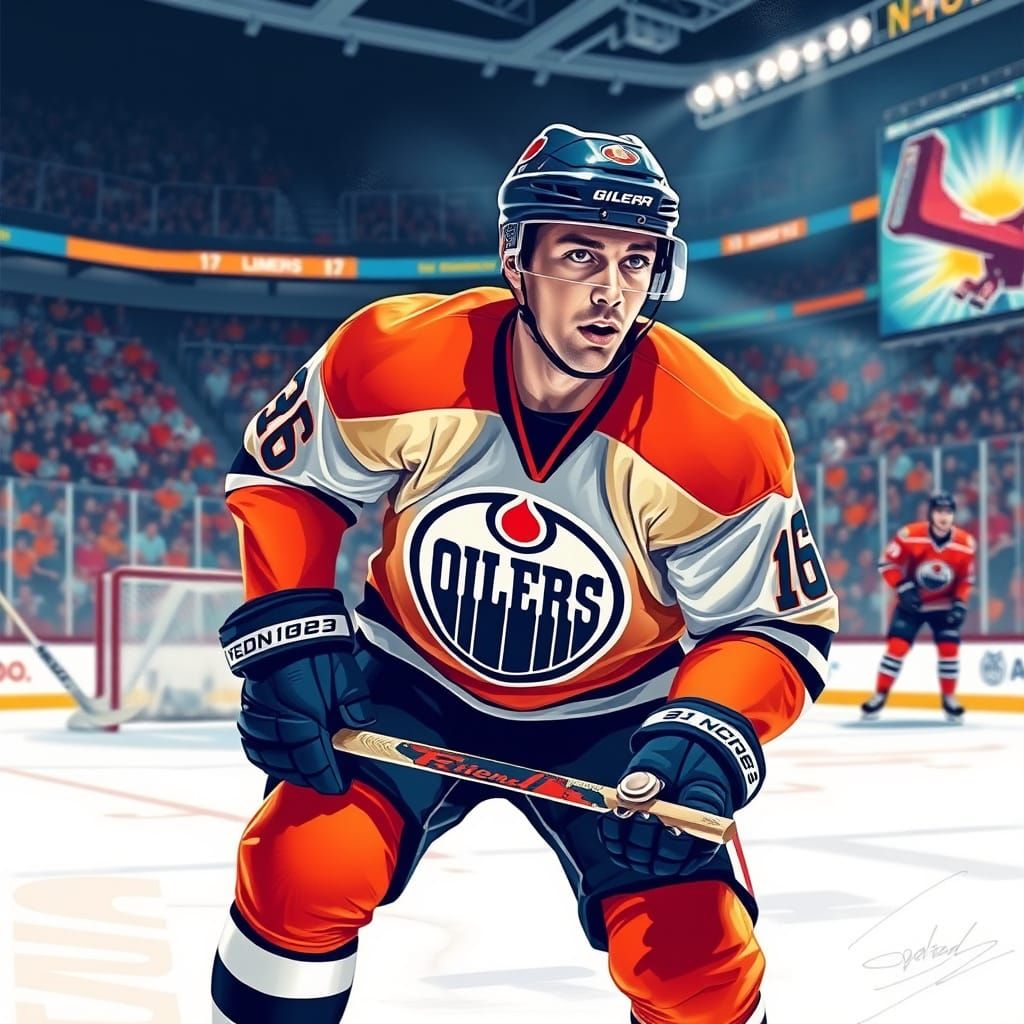 Edmonton Oilers Hockey Player Art in Sci-Fi Style