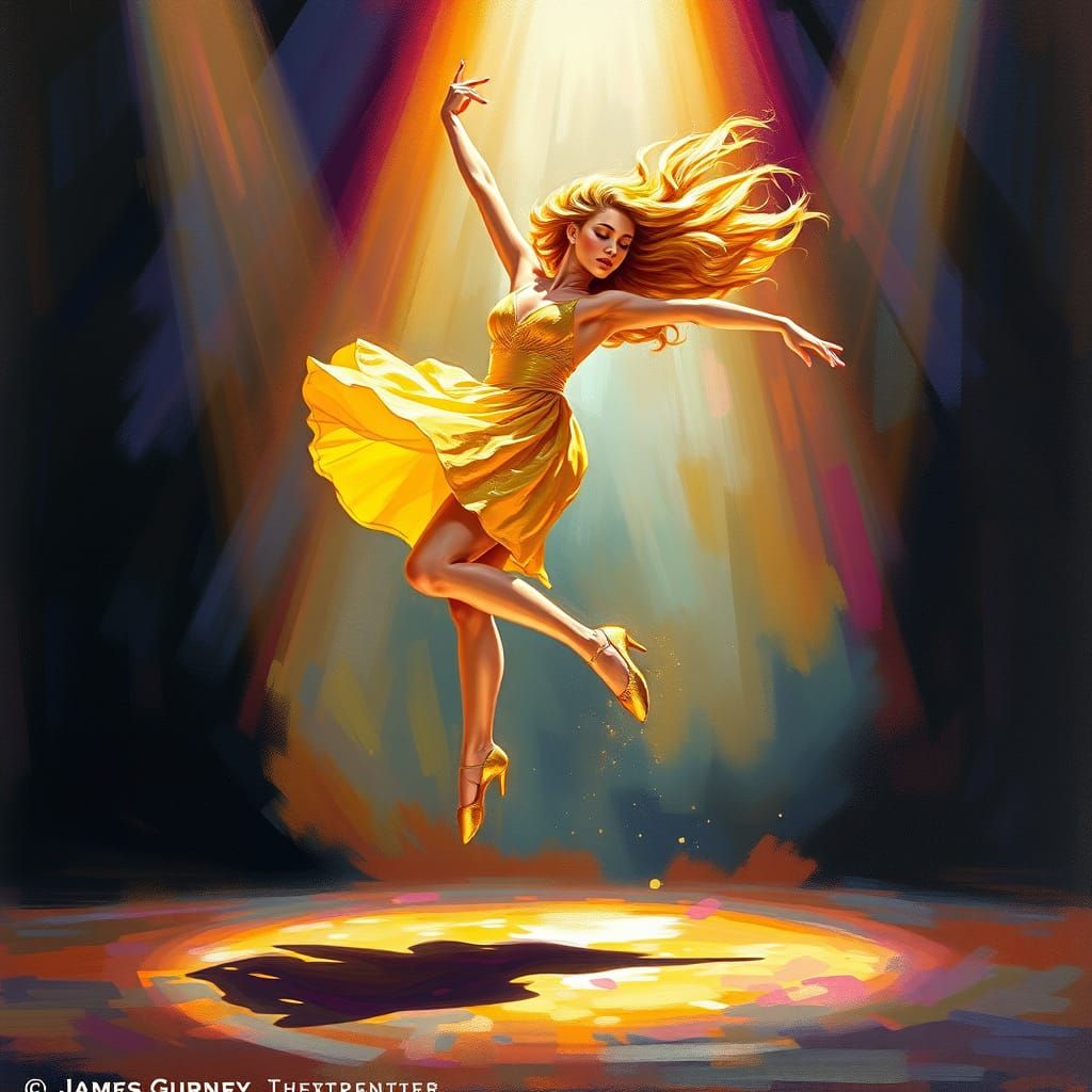 Golden Dancer Leaps on Spotlighted Stage