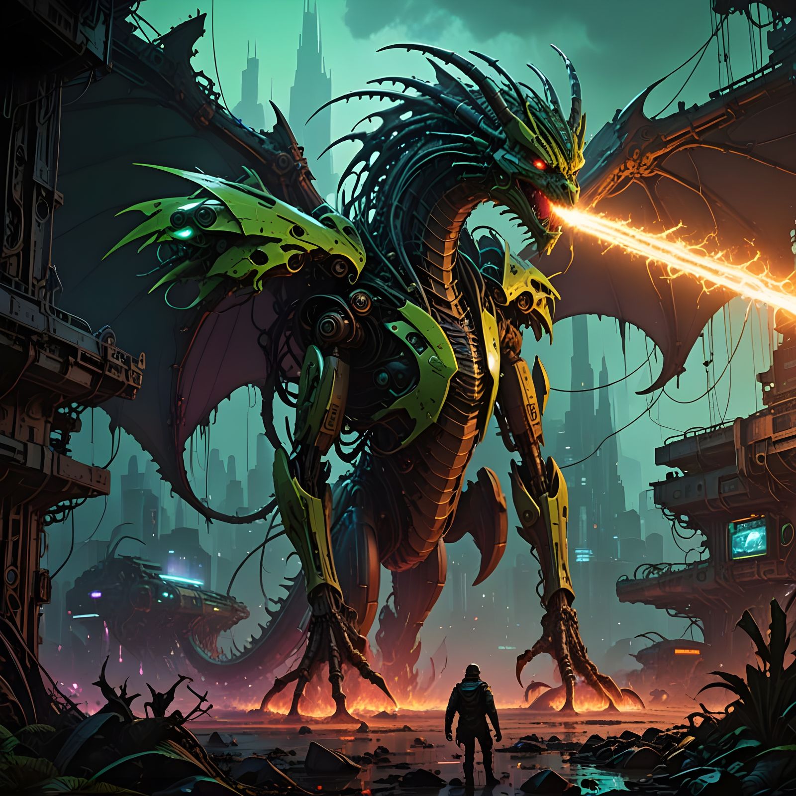 Cyborg Dragon Reigns Over Dystopian Jungle