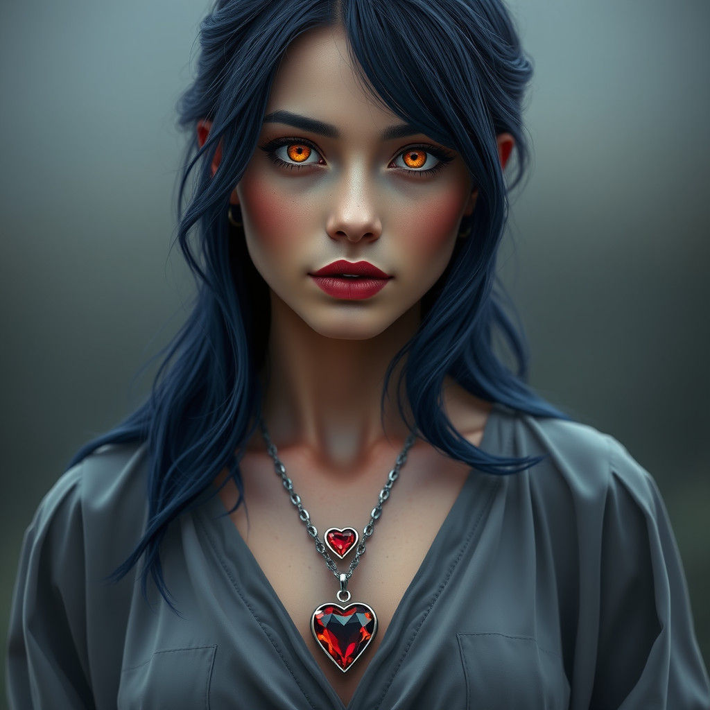 Fantasy Woman with Ruby Pendant in Matte Painting Style