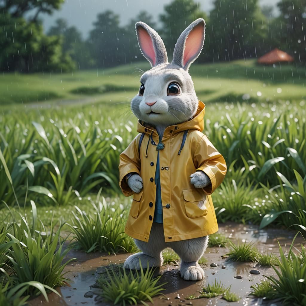 Cute Bunny in Raincoat: Pixar-Style 3D Digital Art