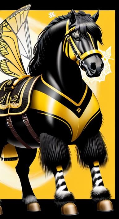 Giant Striped Clydesdale Draft Horse with Bee Wings