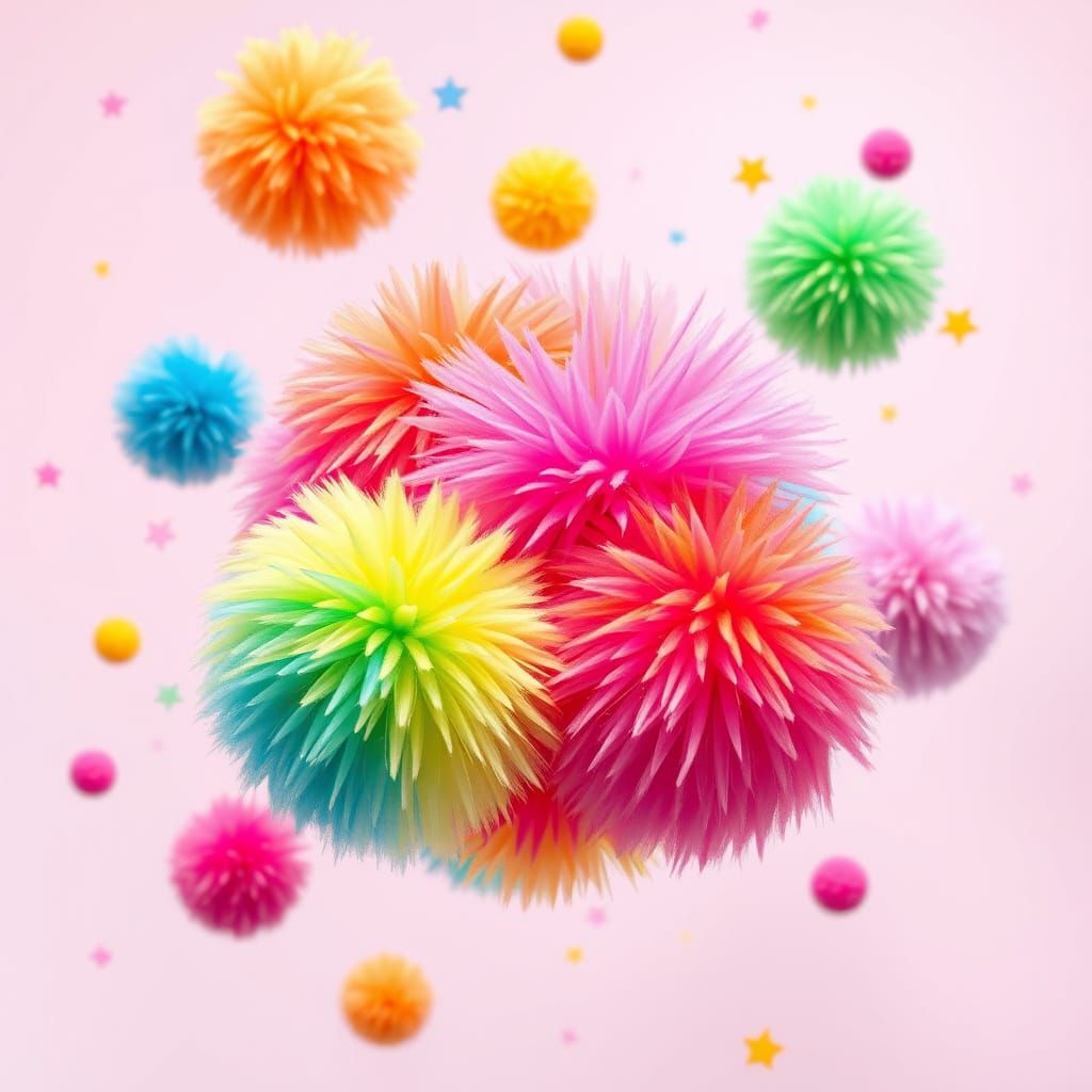 Rainbow Pom Poms Bounce: A Whimsical 3D Art
