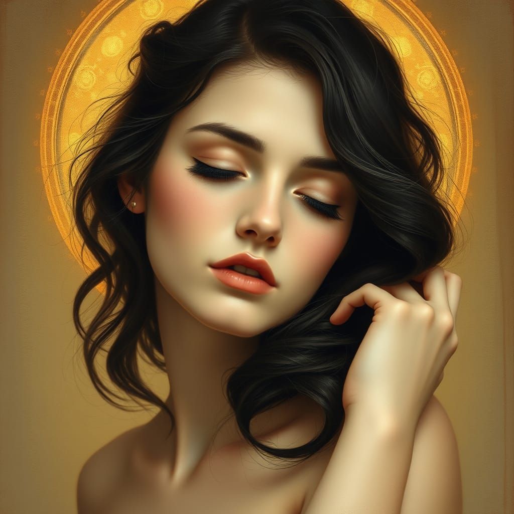 Woman in Golden Halo, Renaissance-Inspired Portrait