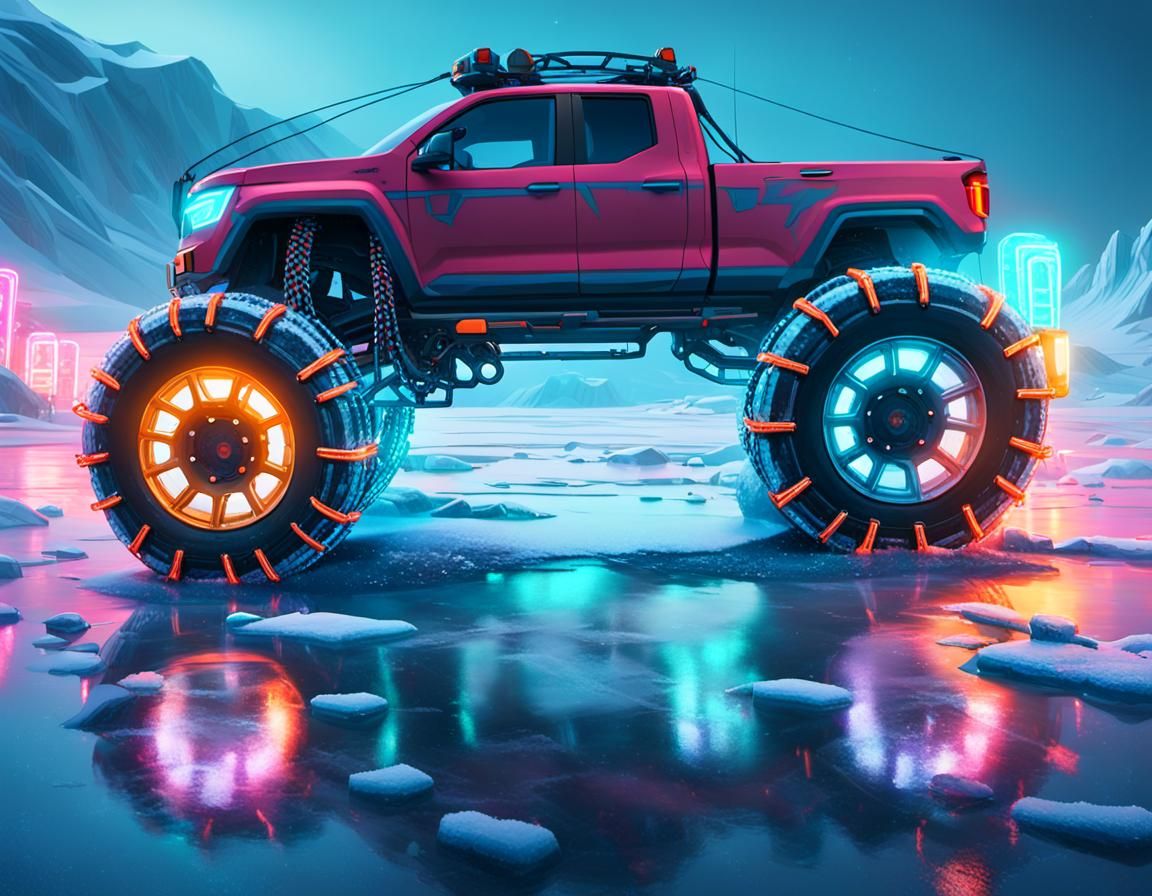 Cyberpunk Tow Truck on Frozen Lake