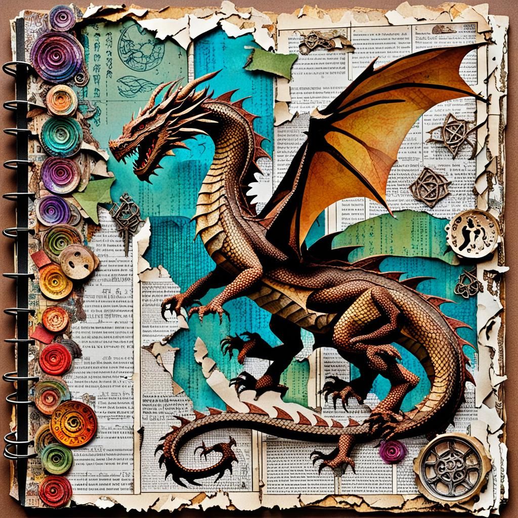 Dragon-Themed Scrapbook Page in Collage Style