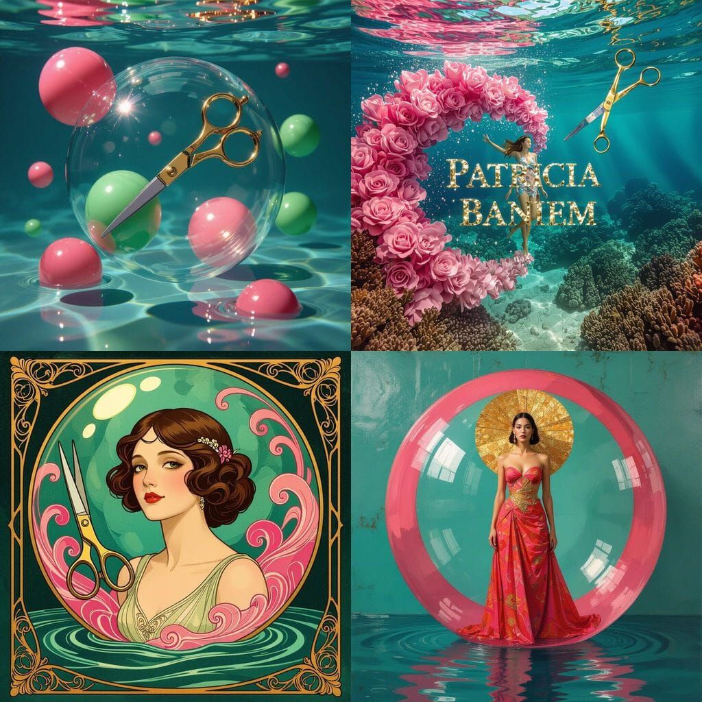 Patricia Baniem in Bubble with Gold and Silver Scissors