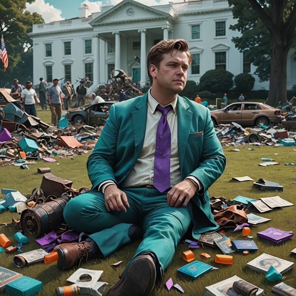 Chaotic White House Lawn: A Detailed Digital Painting