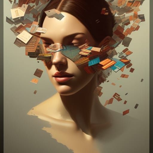 Woman Drowning in Letters: Hyperdetailed Splash Art