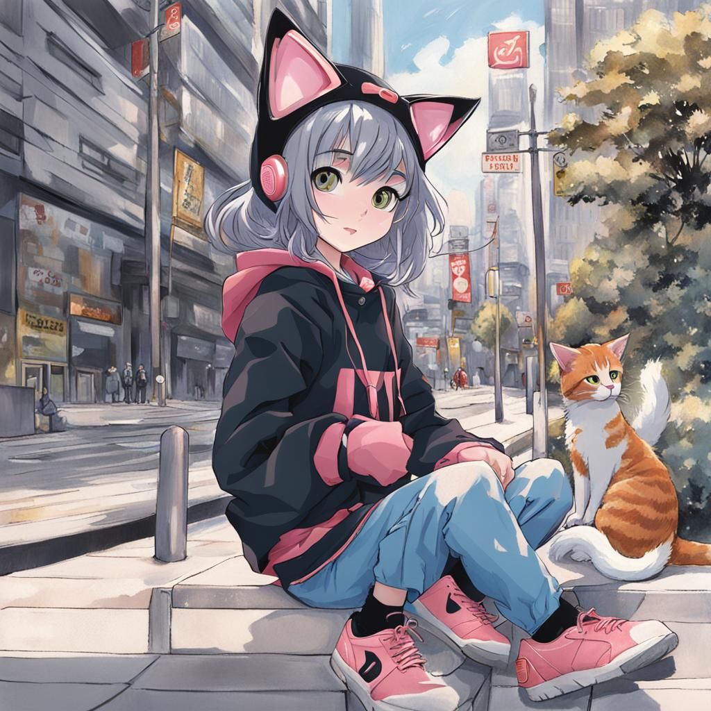 AI Generated Cat Girl Portrait