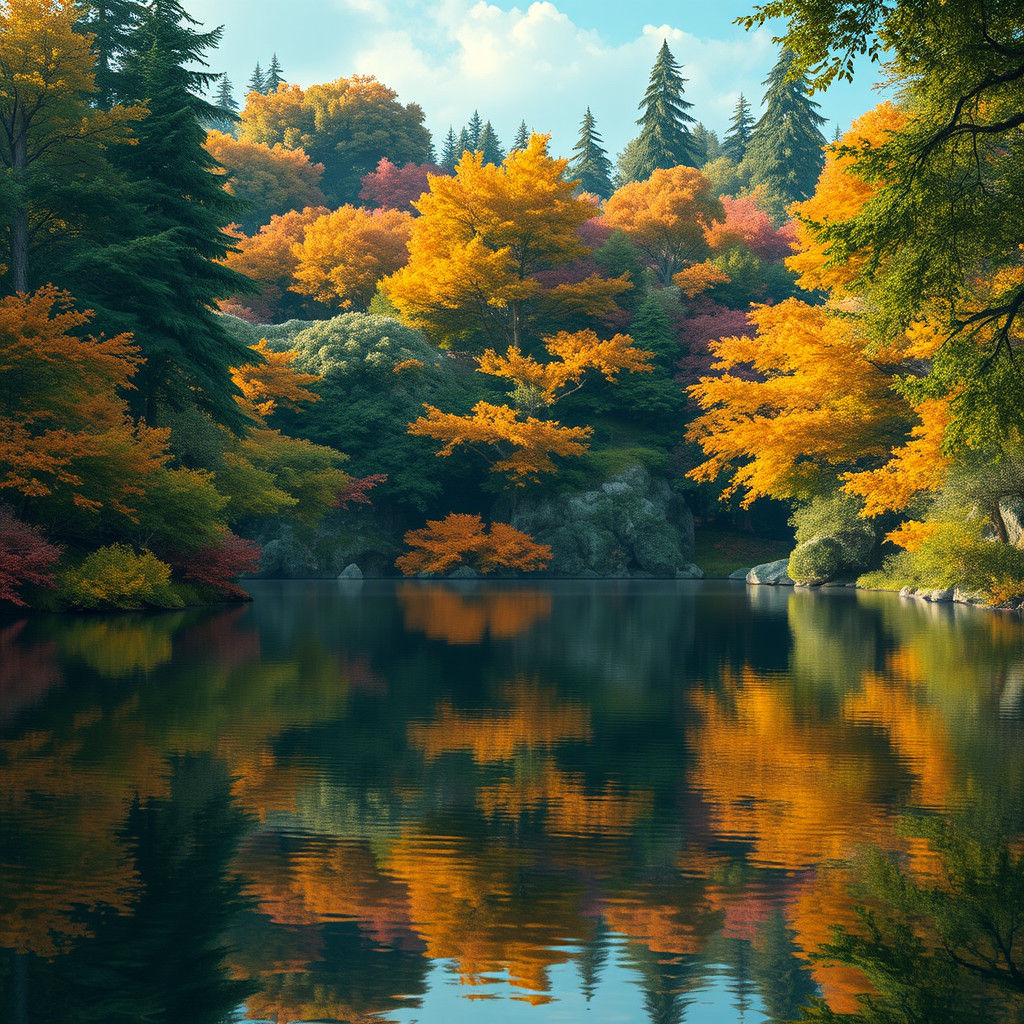 Dreamlike Lake Reflection in Fantasy Landscape