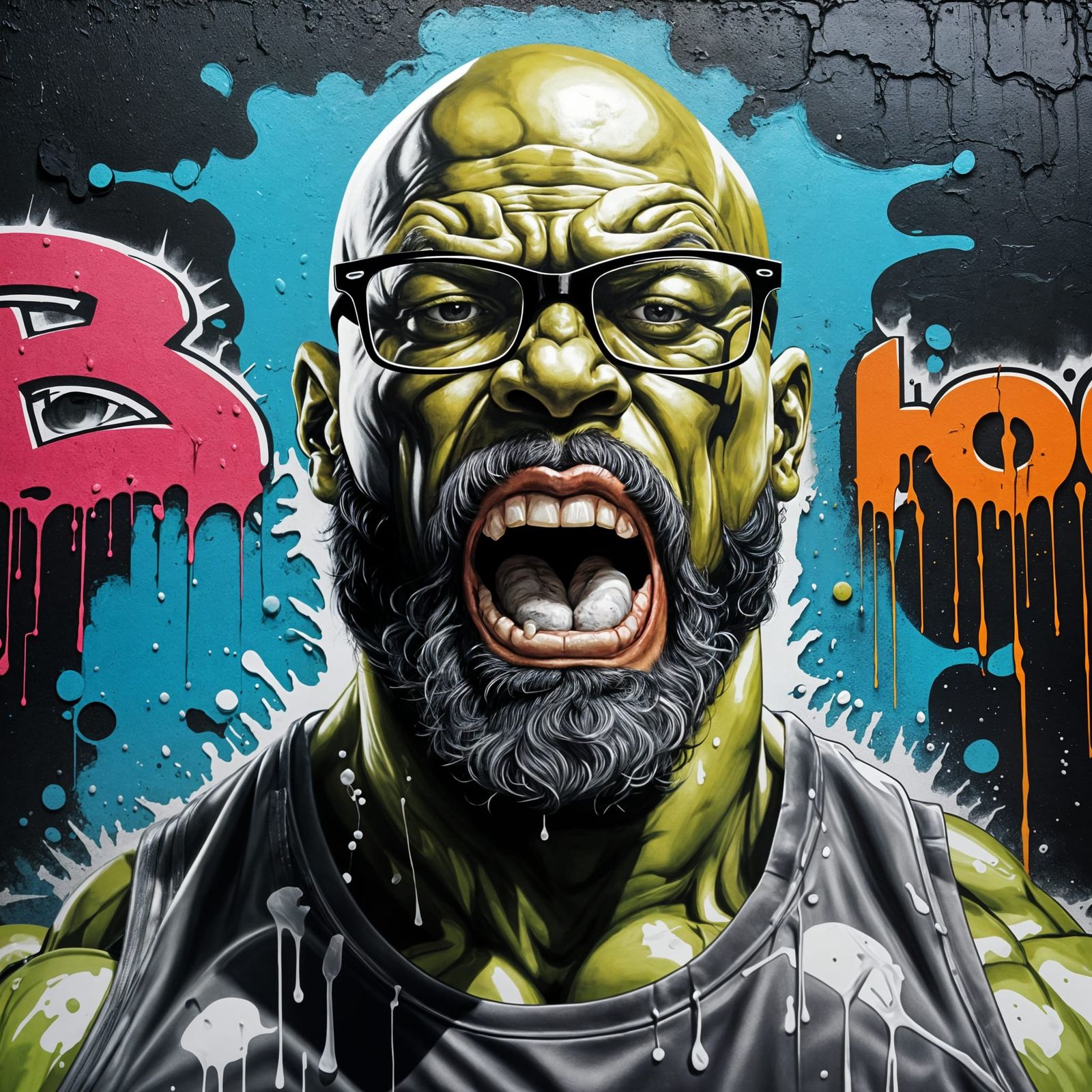 Street Art Portrait of Muscular Man Drinking Protein Shake