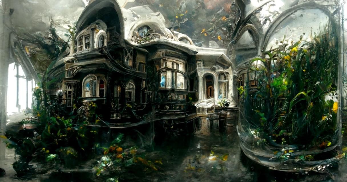Victorian Aquarium House: Ethereal Fantasy Digital Painting