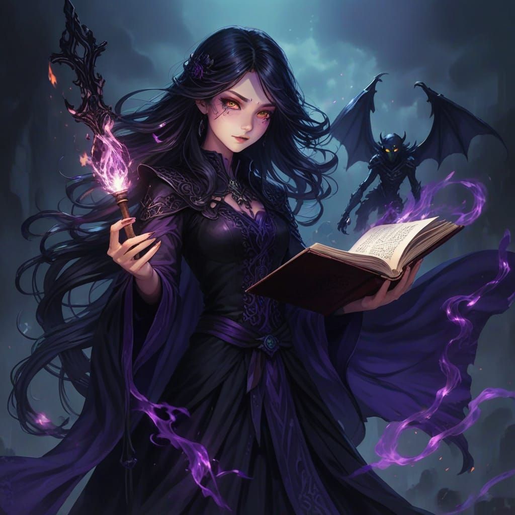 Shadow Mage with Flaming Ghoul Minion in Anime Style