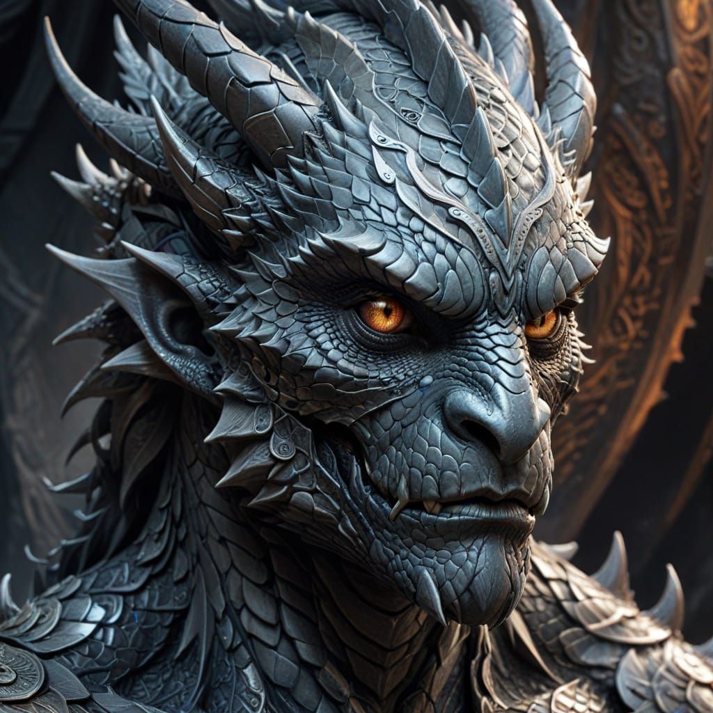 Man-Dragon Illustration with Magical Symbols