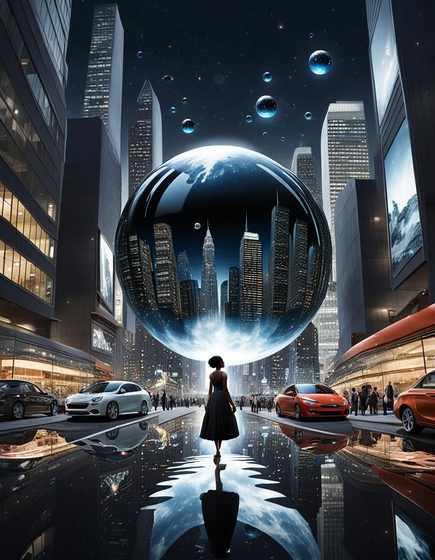 Giant Orb with Woman in Mirrored Room