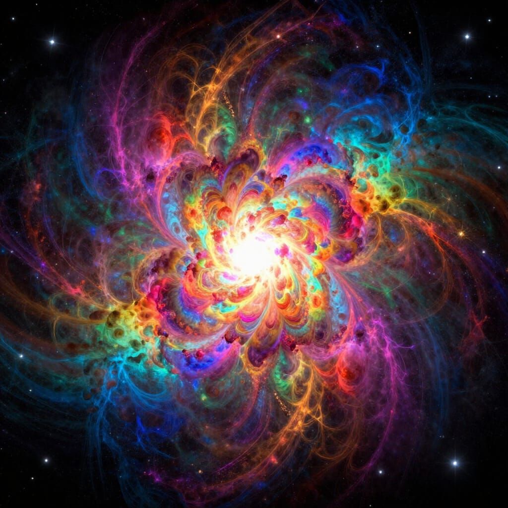 Vibrant Rainbow Fractal Explosion in Cosmic Space