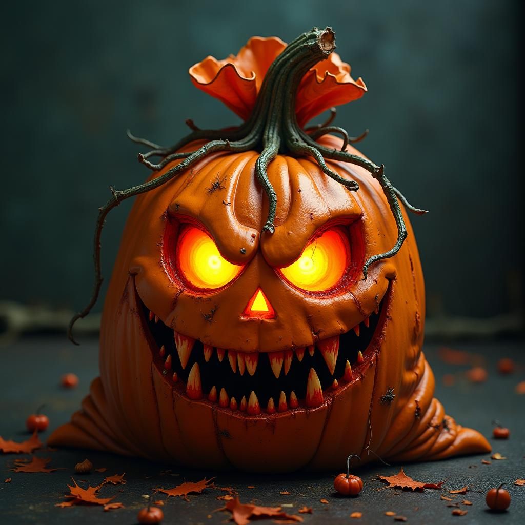 Hyperrealistic Halloween Trash Bag with Malevolent Pumpkin F...
