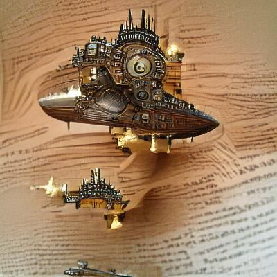 Detailed Steampunk Starship in Flight
