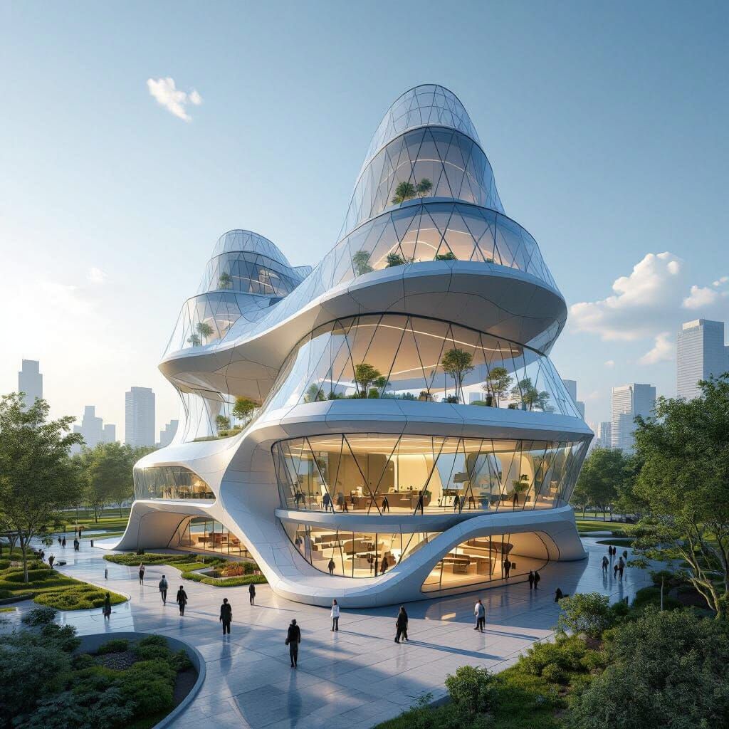 Futuristic Organic Glass Office in Zaha Hadid Style