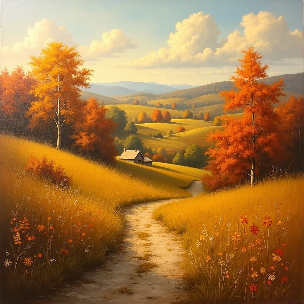 Golden Autumn Countryside: Impressionistic Landscape