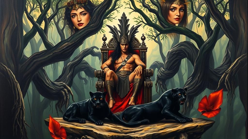 Conan the Barbarian on Throne in Mystical Jungle