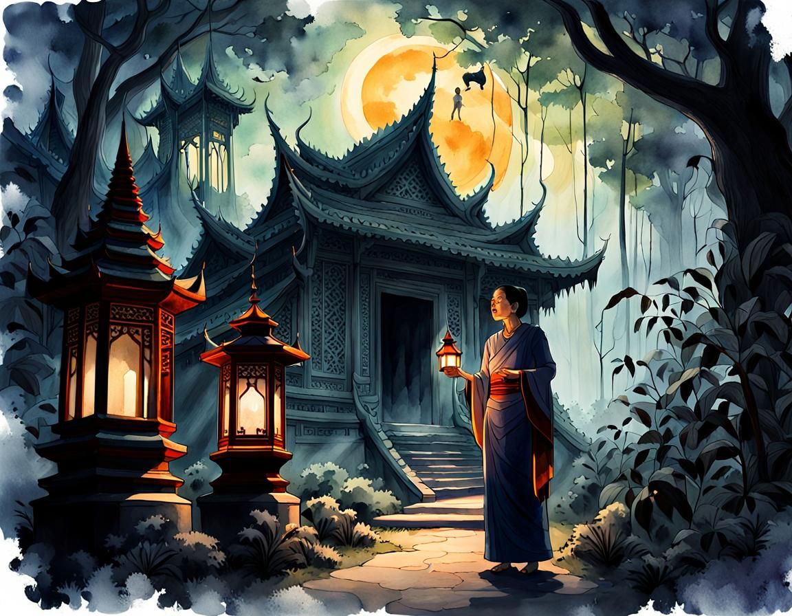 Eerie Thai Ghost Story in Gothic Dark Fantasy Style