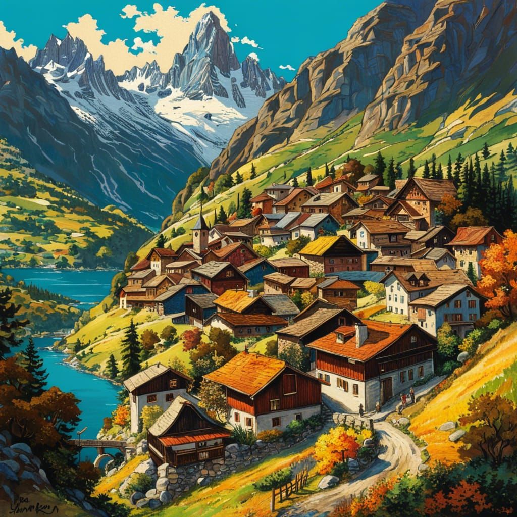 Old Swiss village in the Alps