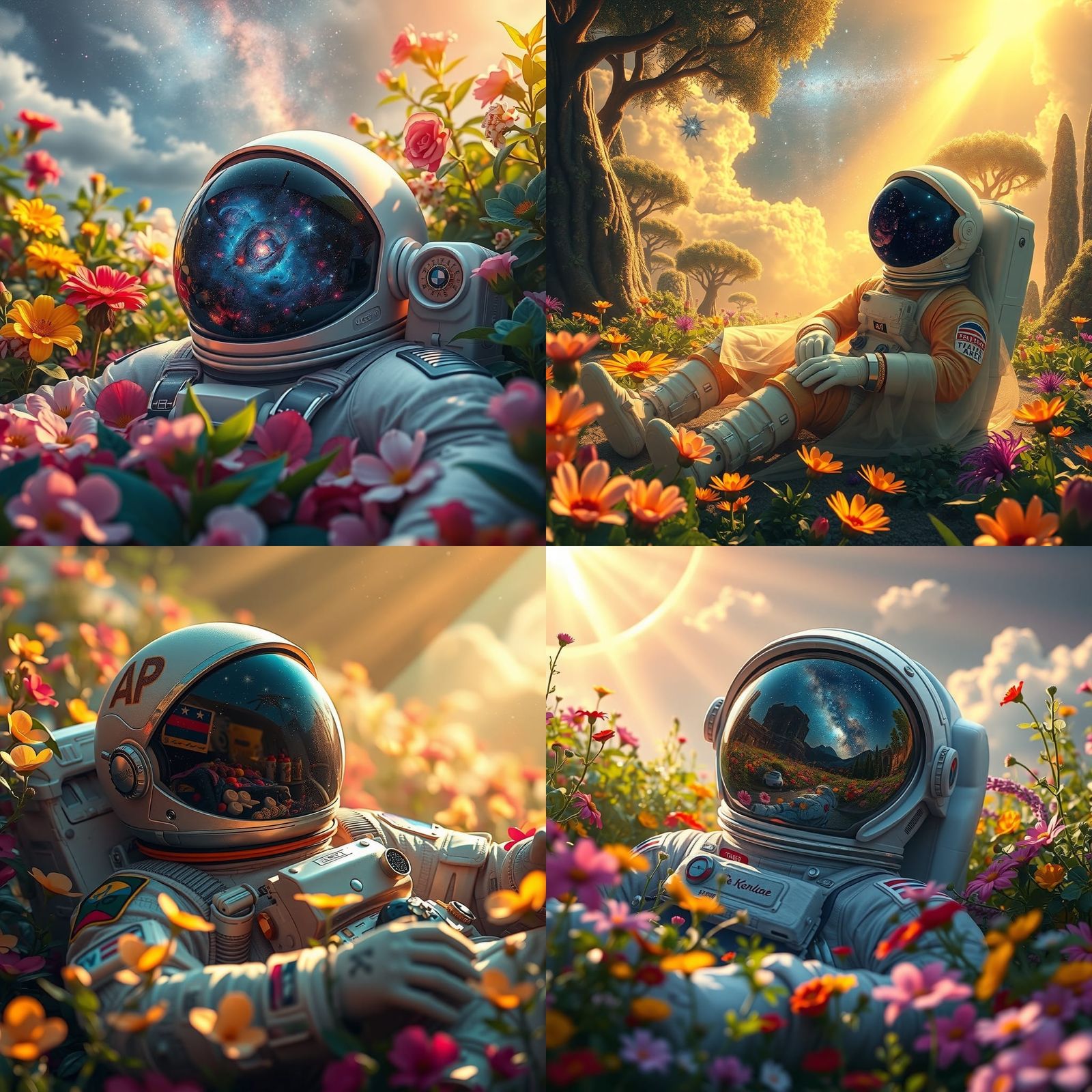 Astronaut in Flower Garden Reflecting the Universe