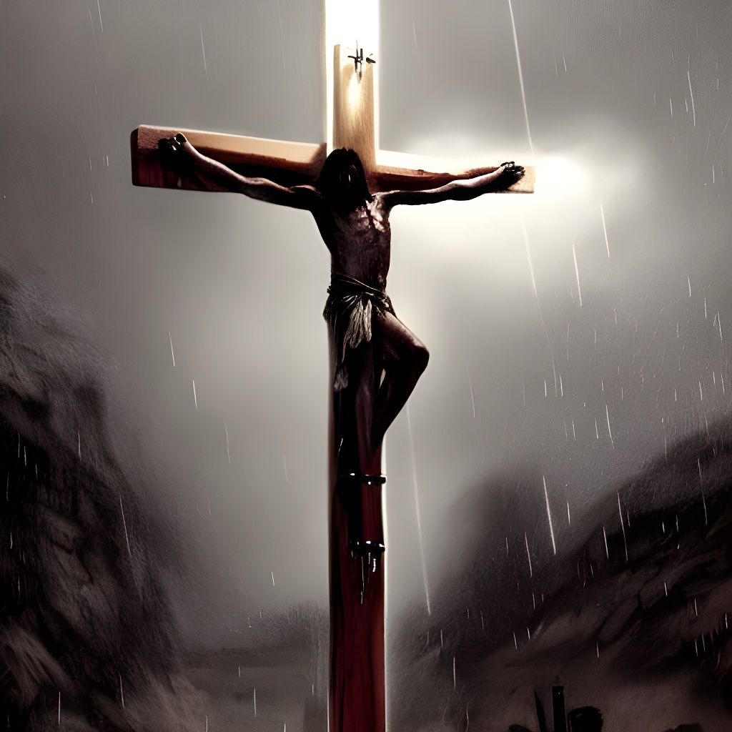 Crucifixion Scene in Dark Fantasy Style