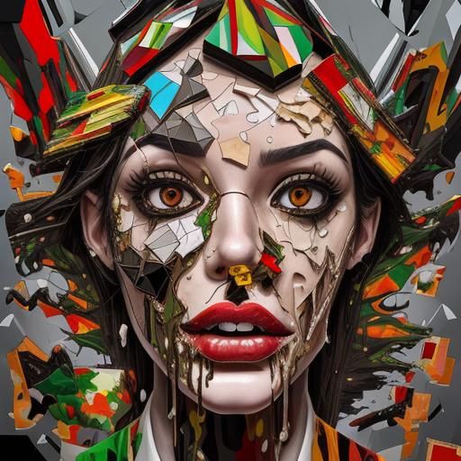 Fragmented Face in Digital Collage with Anaglyph Effect