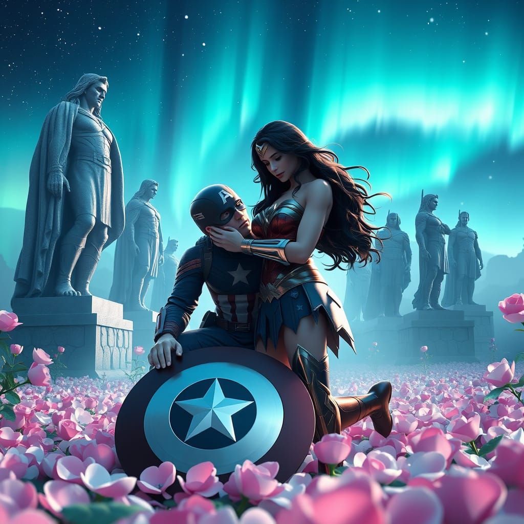 Wonder Woman Comforts Captain America in a Magical Rose Gard...