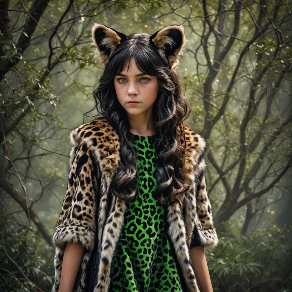 Girl with Panther Ears in Hyperrealistic Style