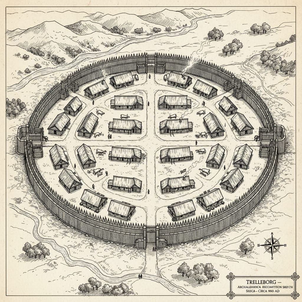 Viking Ring Fortress Archeological Reconstruction Sketch