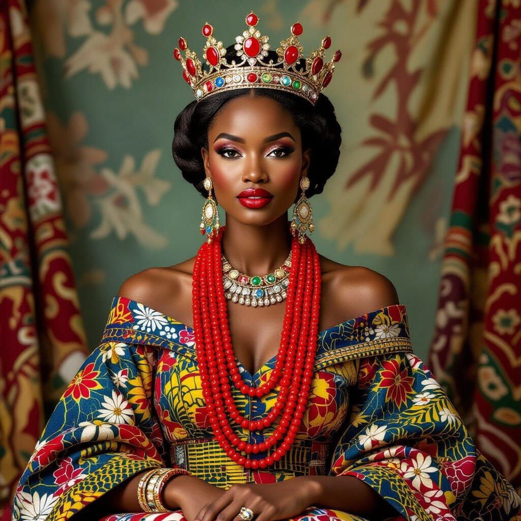 African Queen in Red Beaded Regalia