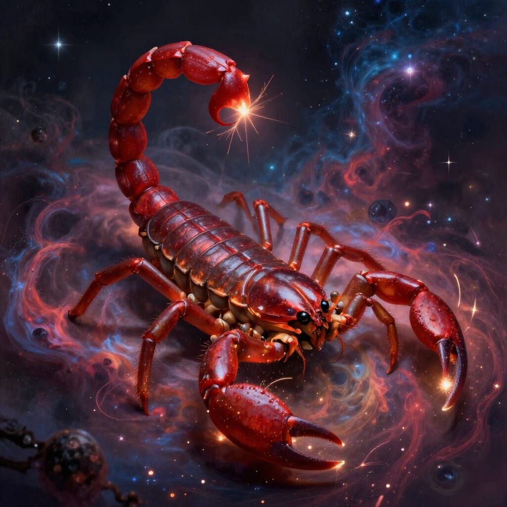 Crimson Scorpion in Cosmic Nebula Digital Matte Painting