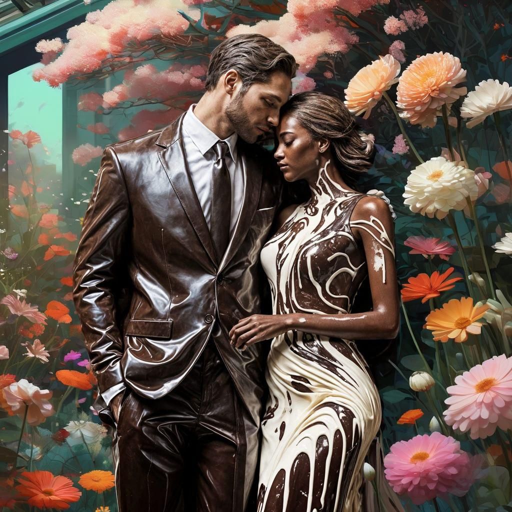 Chocolate Cascade: A Hyperrealistic Couple's Sweet Transform...