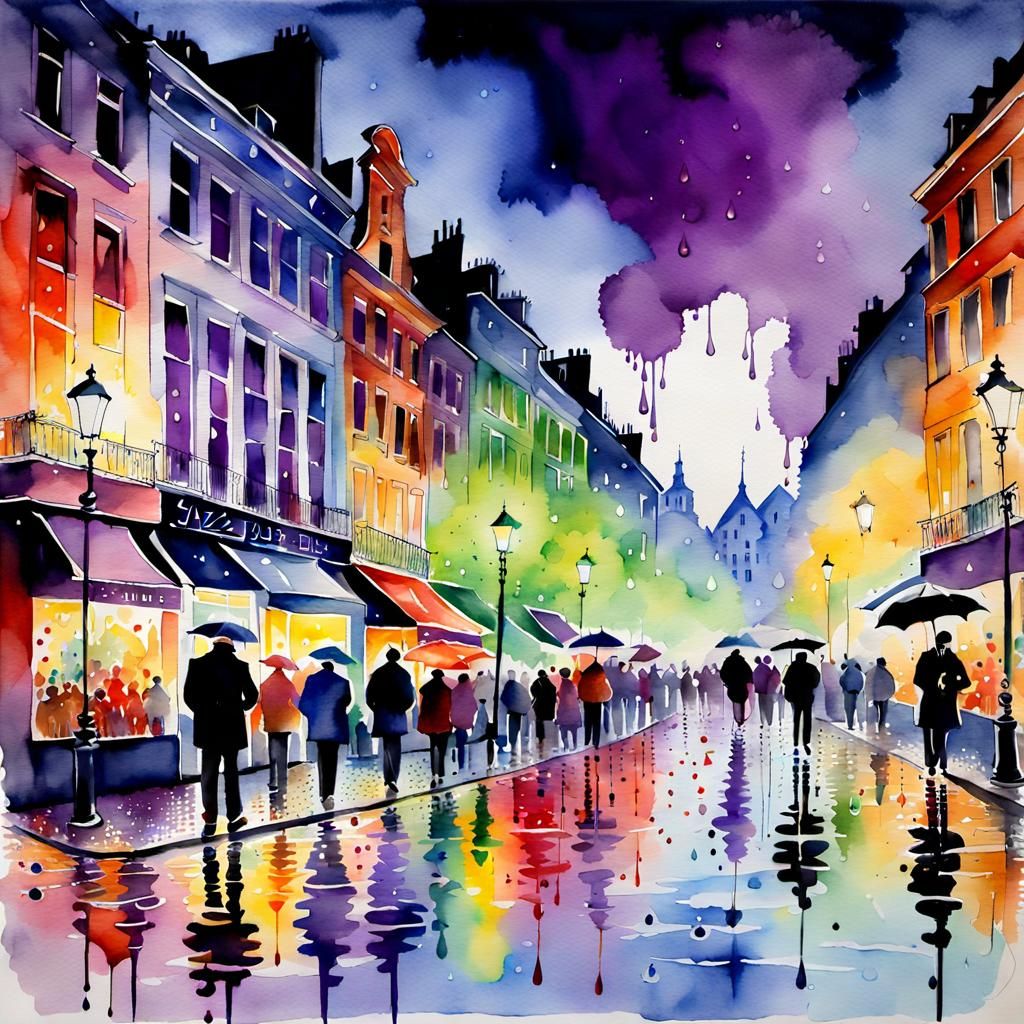 Night Jazz Concert in Brussels: Watercolor Art