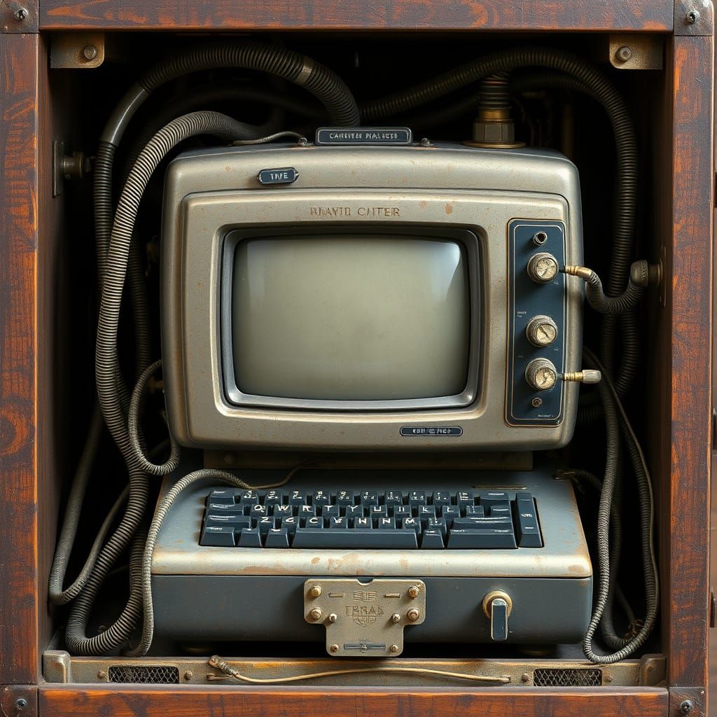 Vintage 1920s Computer with Intricate Cabling