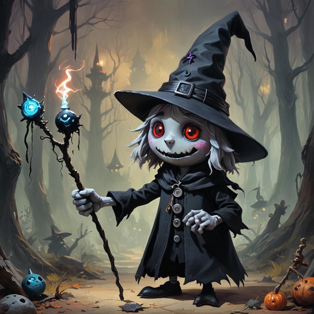 Grey Plush Creature with Witch Hat, Digital Art