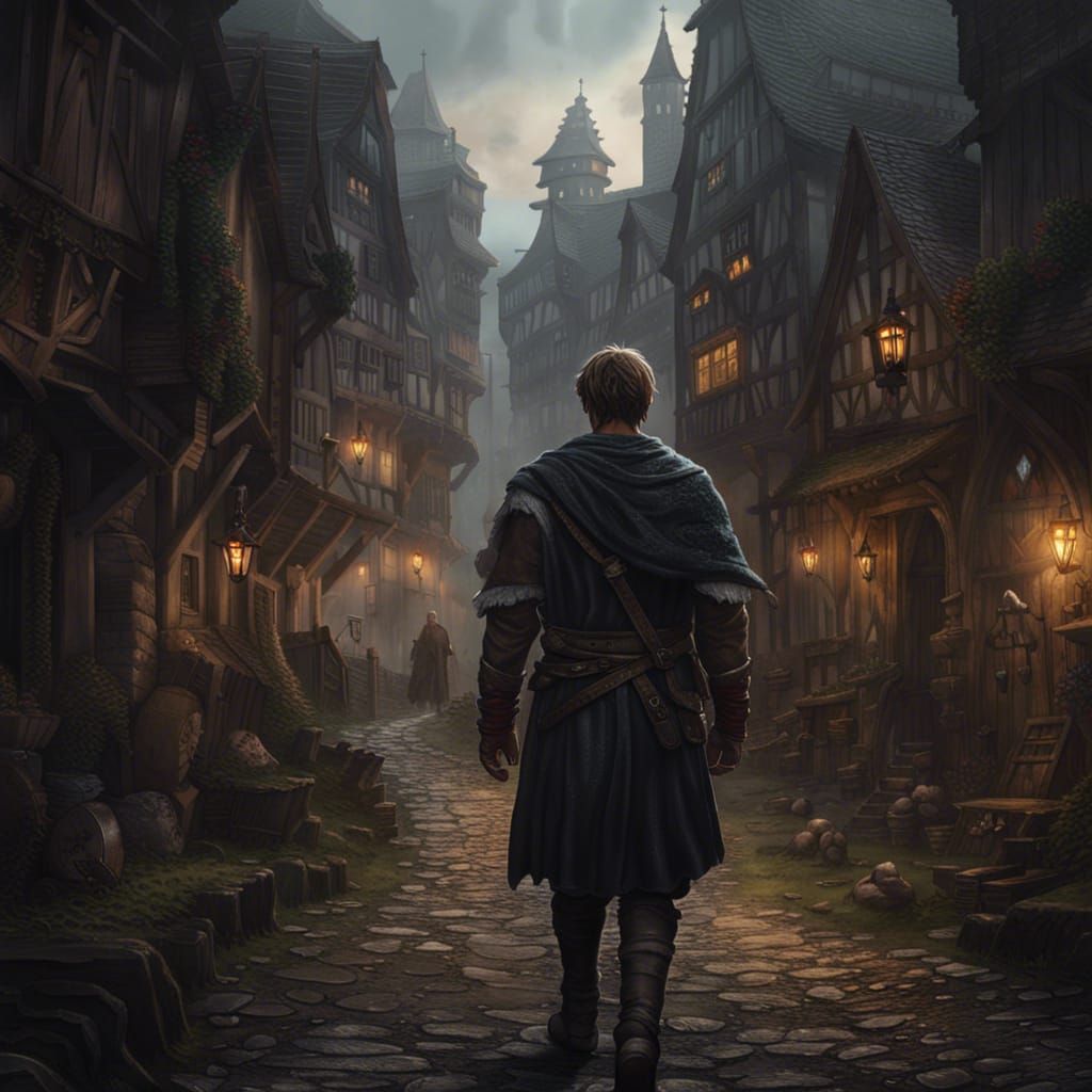 Young German Man Leaving Town: Dark Fantasy Concept Art