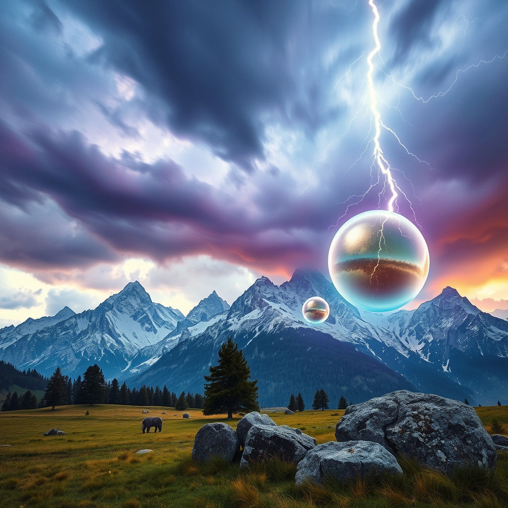 Surreal Silver Orbs Hover Over Dolomites in Storm